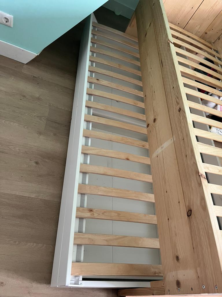 Onderbed wit IKEA Slakt 90x200 met matras, Gebruikt, 70 tot 85 cm, 180 cm of meer, Ophalen