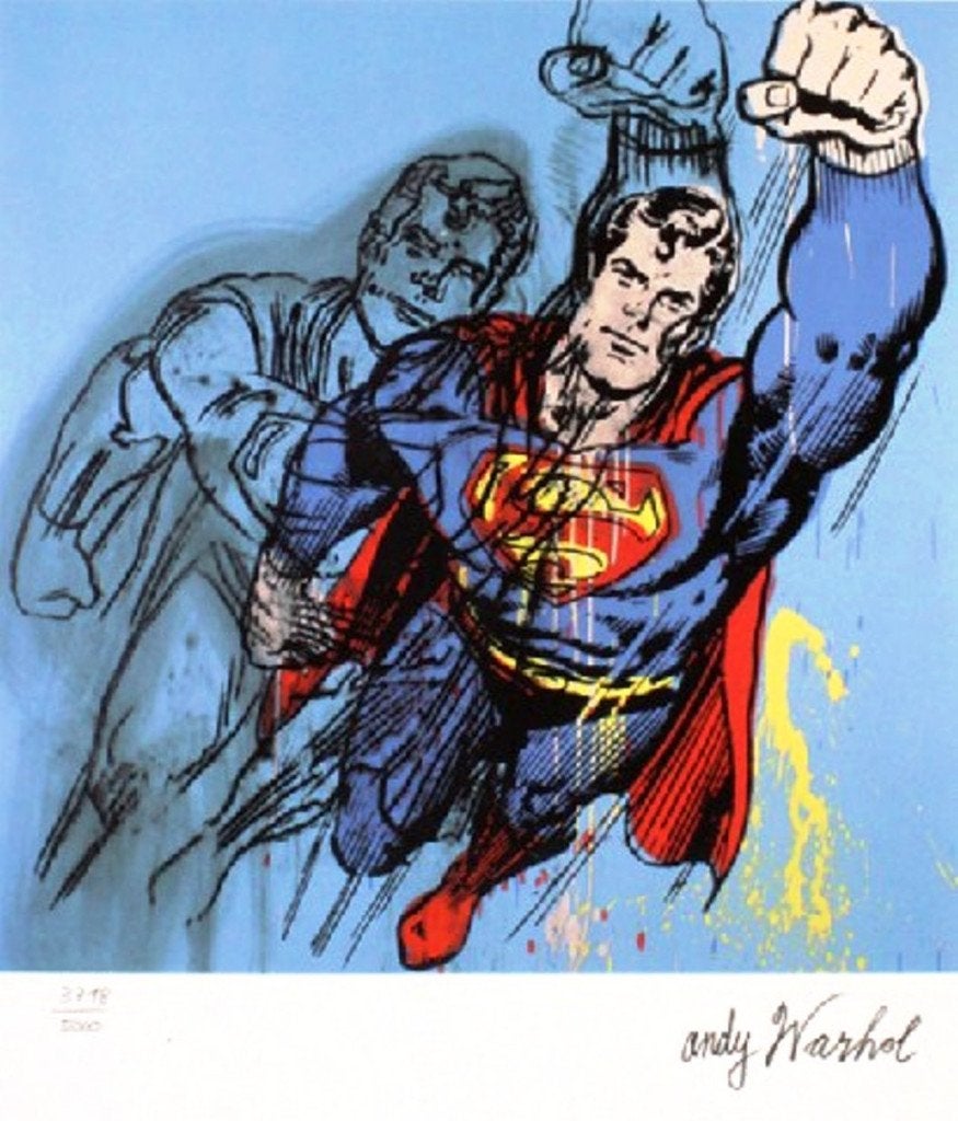Andy Warhol (1928) Grano Lithografie "Superman" Ges Gen CMOA, Personages en Fantasiefiguren, Gelimiteerde oplage, Ophalen of Verzenden
