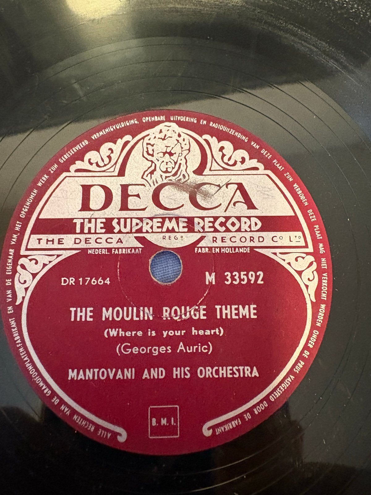 Vintage 78 toeren platen: Decca, Columbia, His Master's Voic, Gebruikt, 10 inch, Filmmuziek en Soundtracks, Ophalen of Verzenden