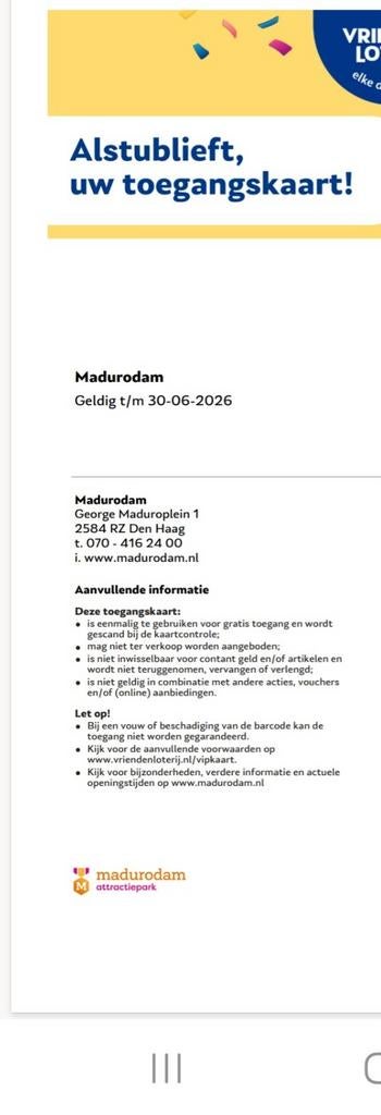 1x entree en een bon voor appeltaart en koffie, Eén persoon, Ticket of Toegangskaart