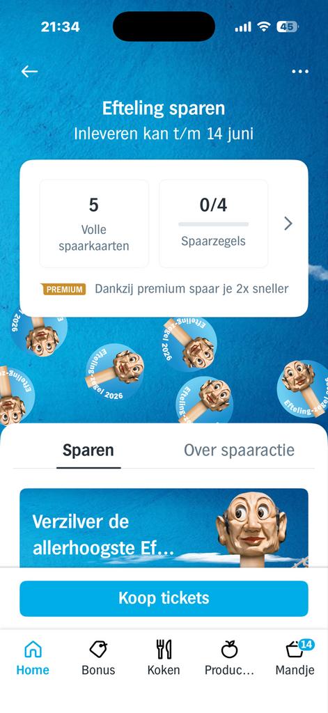Efteling spaarkaarten met €14 korting, Tickets en Kaartjes, Drie personen of meer, Kortingsbon, Pretpark