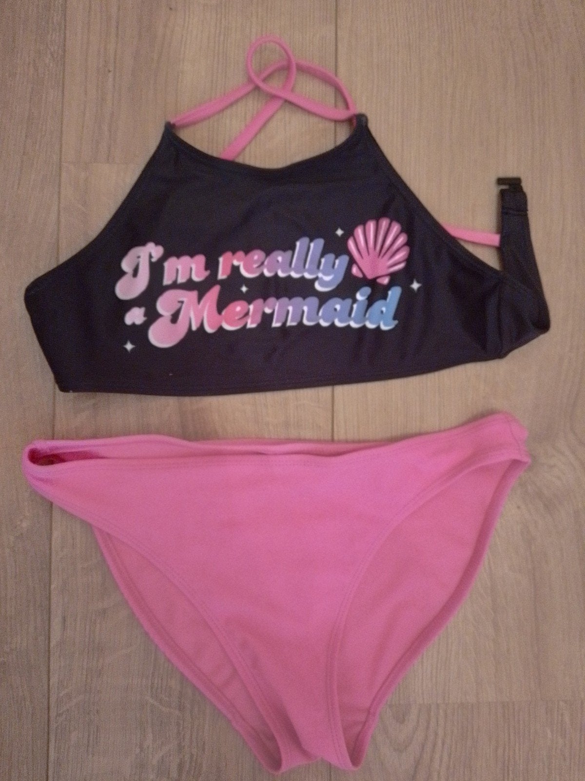 H&M Bikini "I'm really a Mermaid" maat 12-14, H&M, Zwart, Ophalen of Verzenden, Bikini