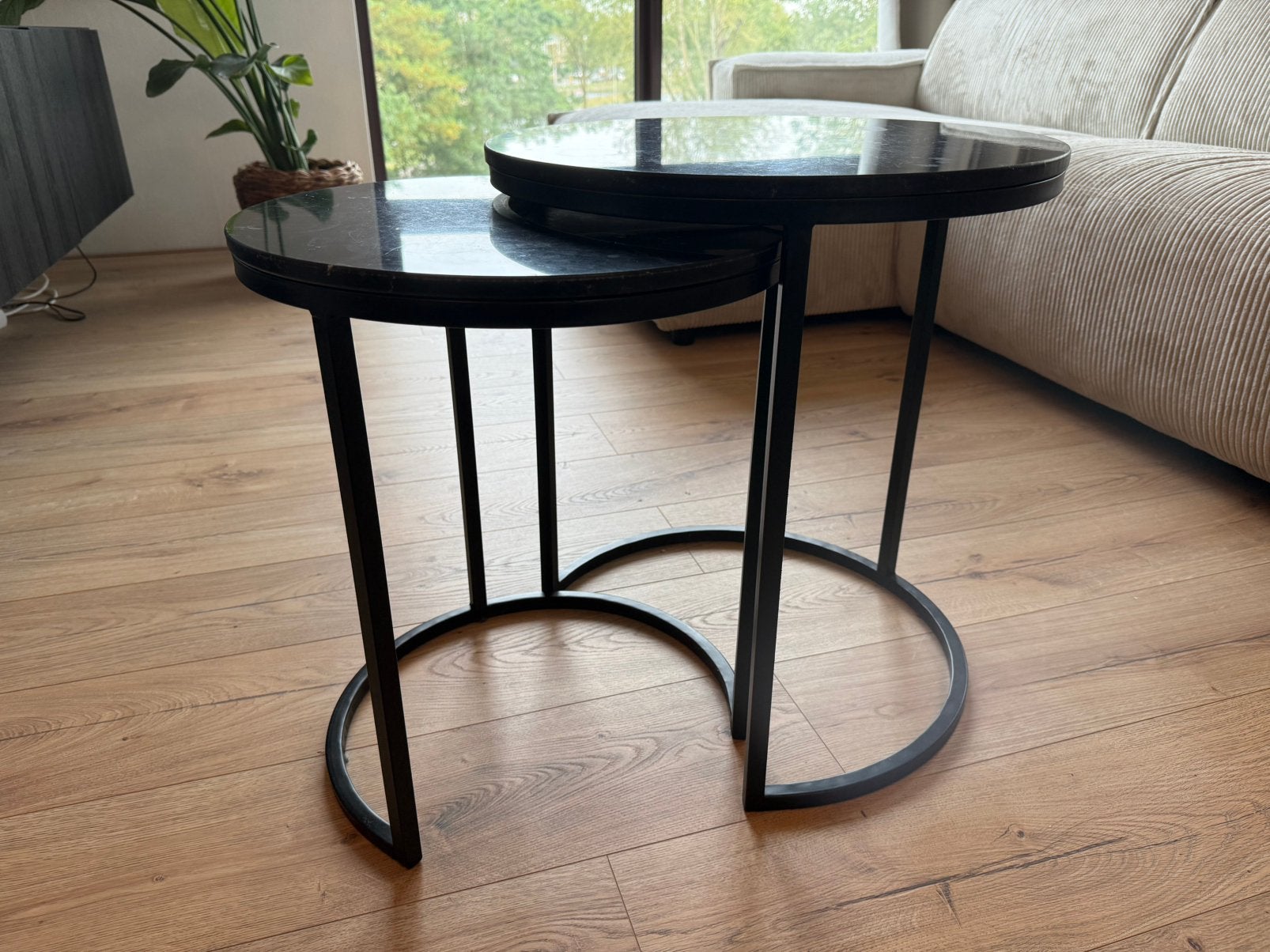 Ronde salontafelset, zwart marmer, Huis en Inrichting, Ophalen, 50 – 75, Gebruikt, 50 tot 100 cm
