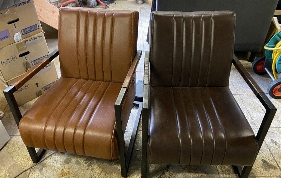 2x Fauteuil - Zo goed als nieuw. Cognackleur en donkerbruin, Huis en Inrichting, Fauteuils, Ophalen, Overige materialen, 75 tot 100 cm