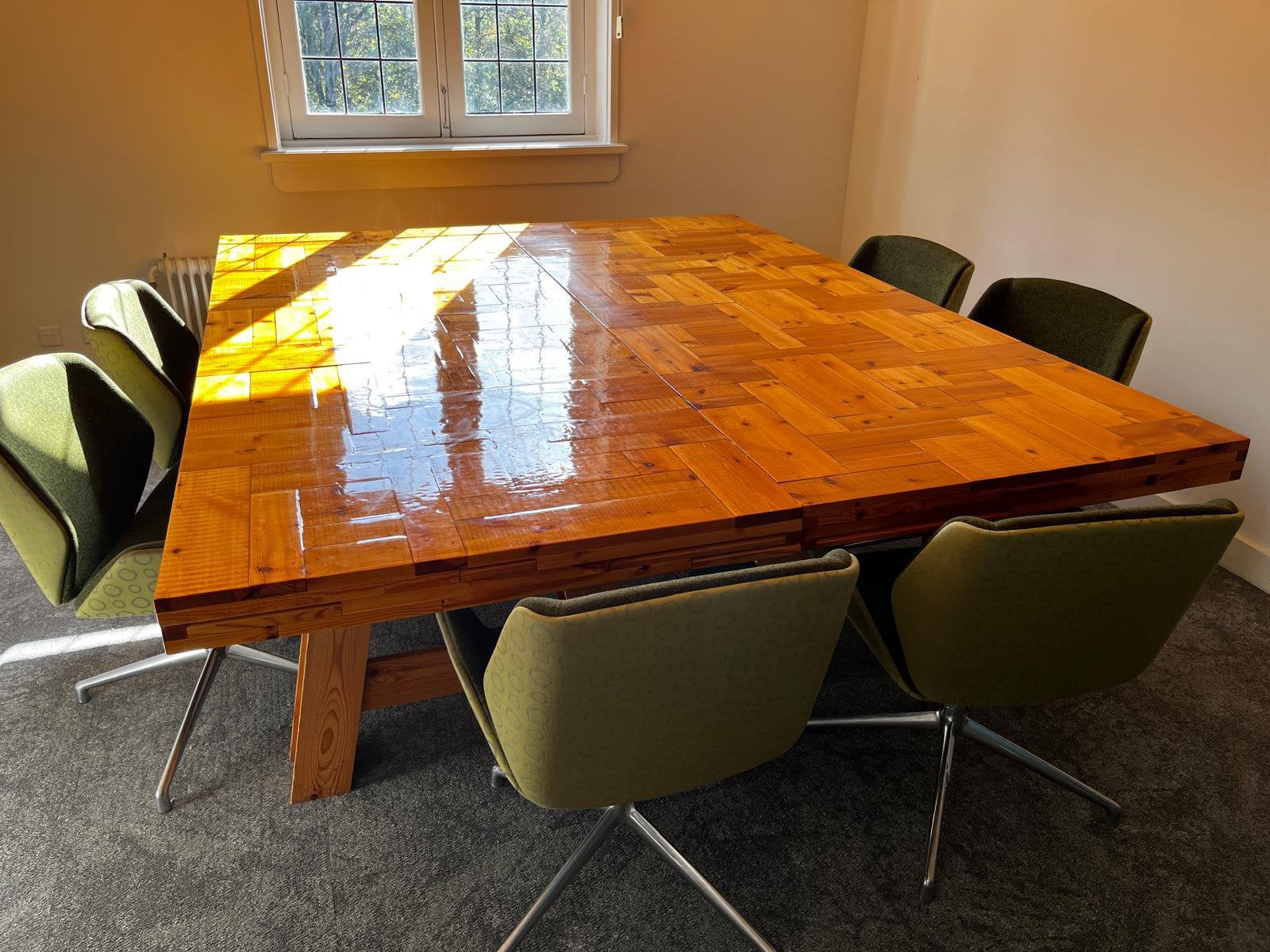 2 zeer unieke robuste design lak tafels van Piet Hein Eek!, Robuust, stoer, design, 200 cm of meer, Zo goed als nieuw, Rechthoekig