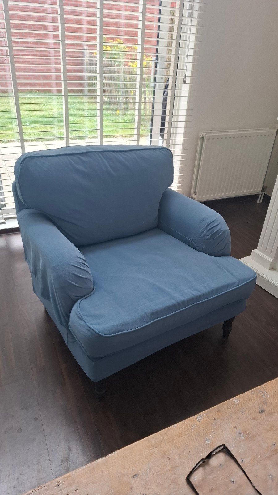 Leuke blauwe fauteuil van Ikea - Zo goed als nieuw, Huis en Inrichting, Fauteuils, Ophalen, 75 tot 100 cm, Zo goed als nieuw, 75 tot 100 cm