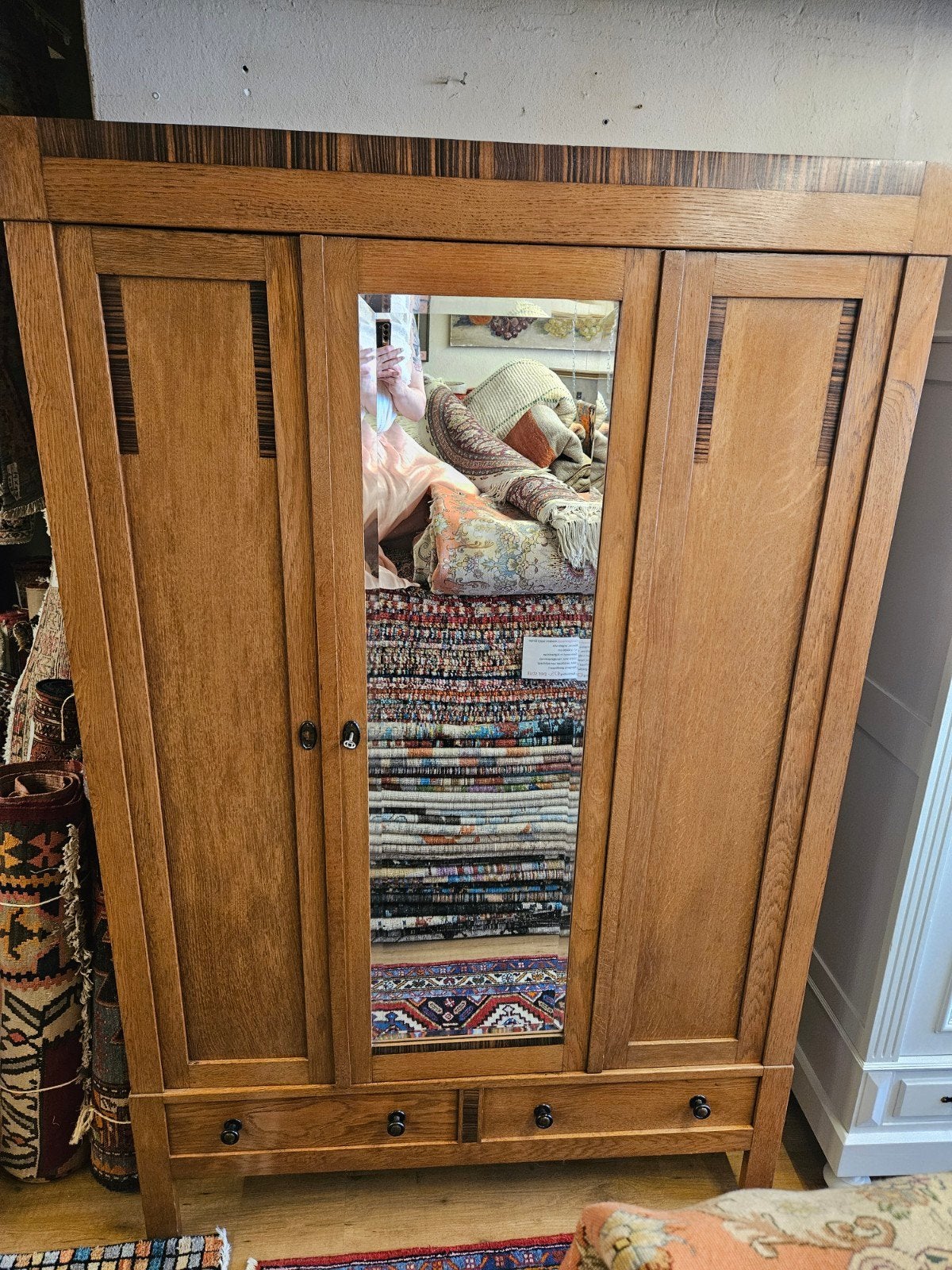 Antieke eiken kledingkast art deco, Antiek en Kunst, Ophalen
