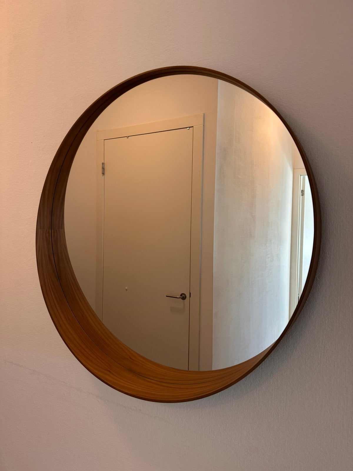 Spiegel Stockholm walnootfineer, Ophalen, Rond, Zo goed als nieuw, 75 tot 100 cm