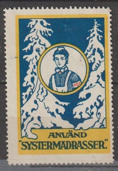 Zweden sluitzegel reclame Systermadrasser maandverband 1920, Ophalen of Verzenden, Zweden, Postfris