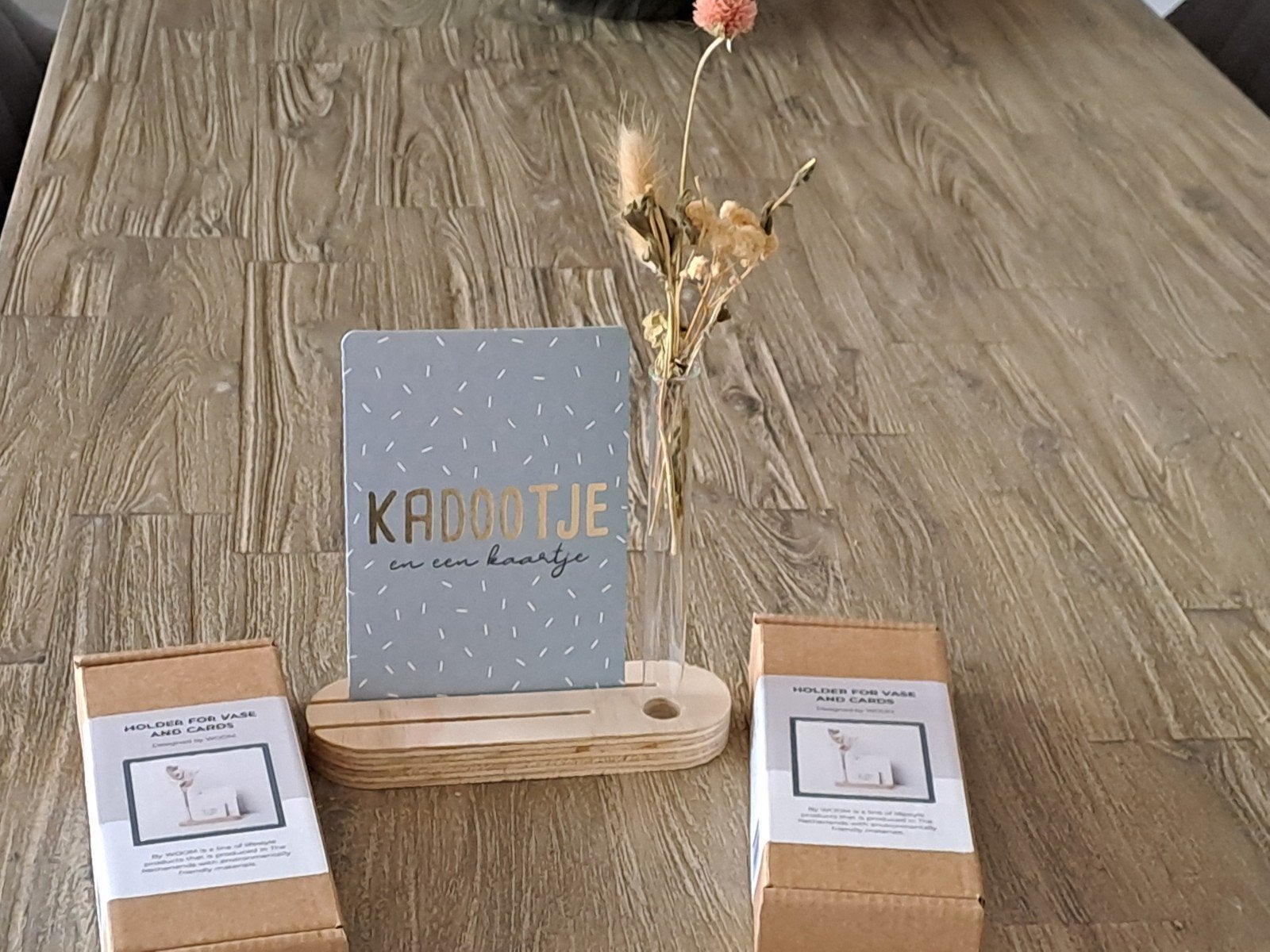 Houten houder voor vaasje en kaarten - Nieuw in doos, Huis en Inrichting, Ophalen, Hout, Nieuw, Modern