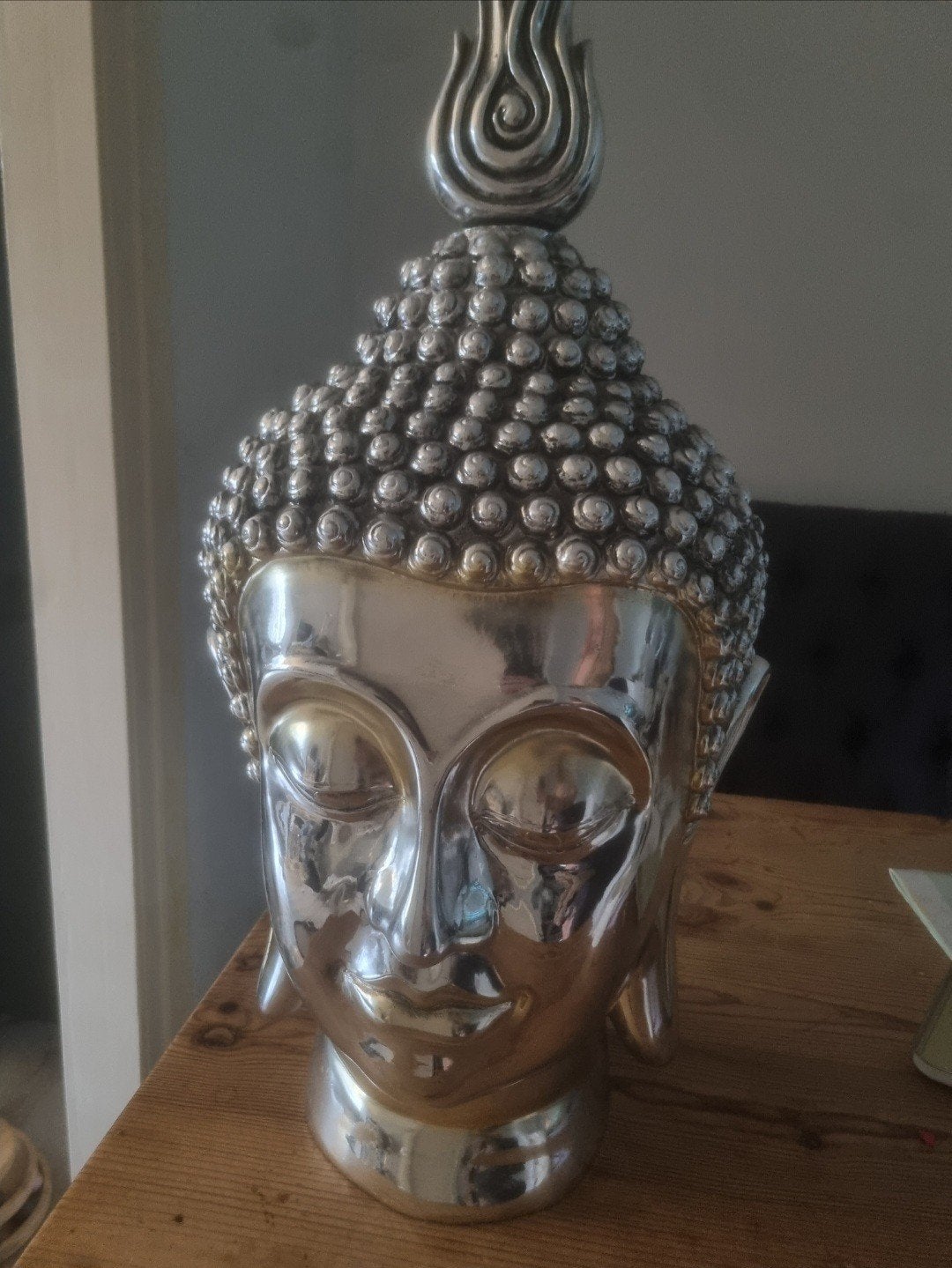 Grote Zilverkleurige Boeddha Hoofd Decoratie Rofra Home, Ophalen, Gebruikt, Overige materialen, Zilver