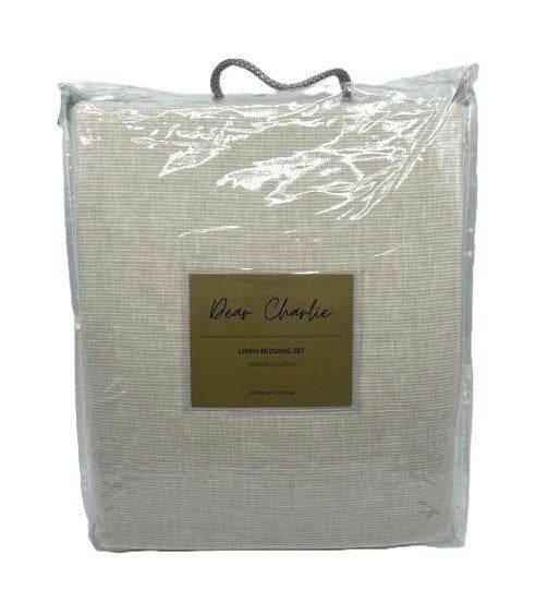 100% linnen dekbedovertrek 240x220 met slopen Beige Stripes, Beige, Ophalen of Verzenden, Ademend, Linnen