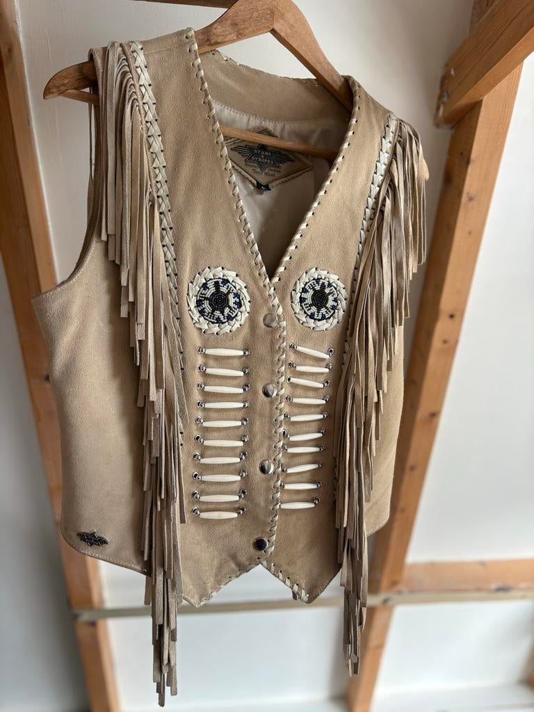Vintage Suede Franje Vest met Kralen - Stars & Stripes, Ophalen of Verzenden, Zo goed als nieuw