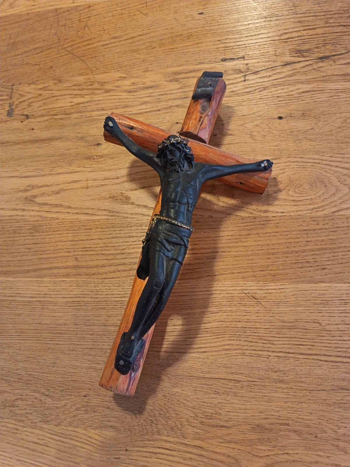 Vintage houten kruisbeeld met Christusfiguur, Ophalen of Verzenden