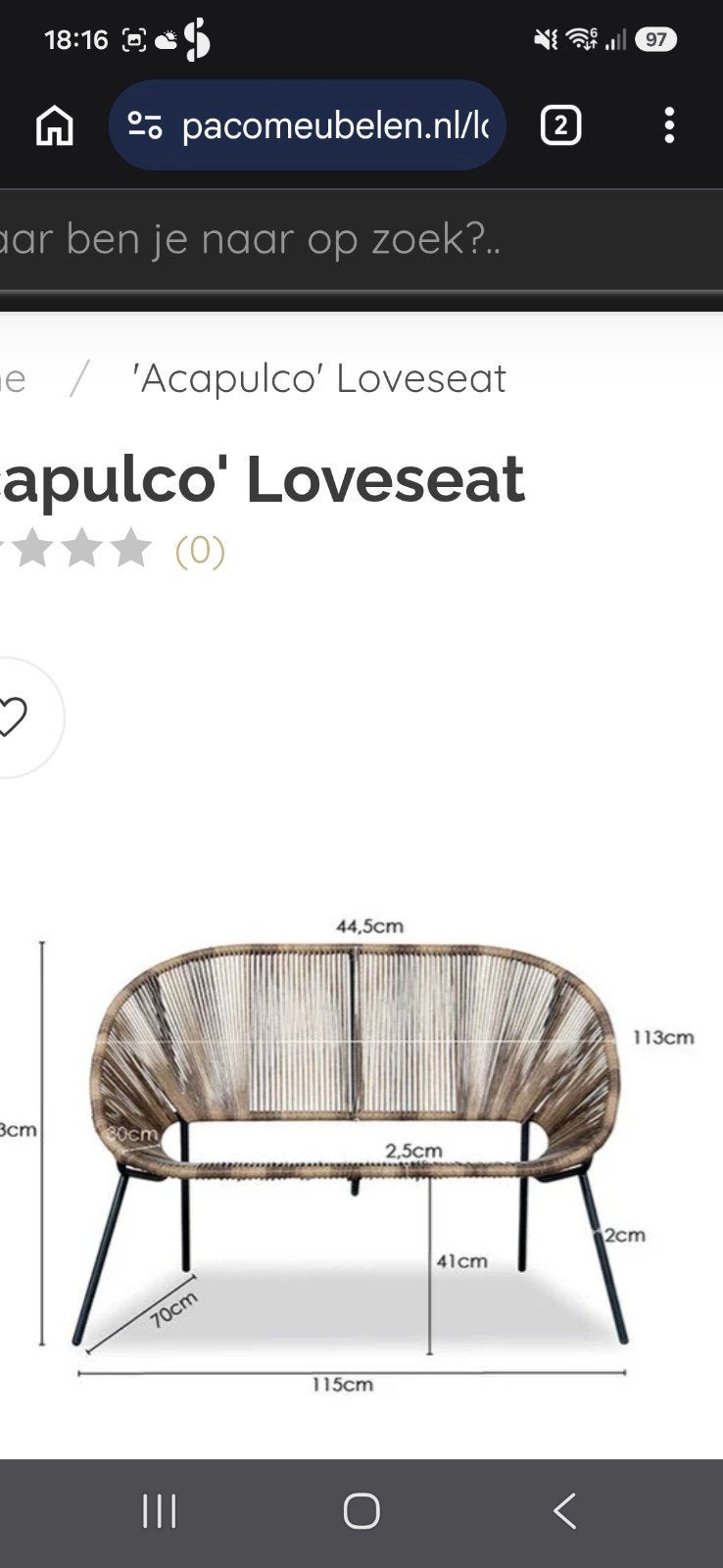 Acapulco Loveseat - Stijlvolle Tweepersoonsbank, Ophalen, Gebruikt