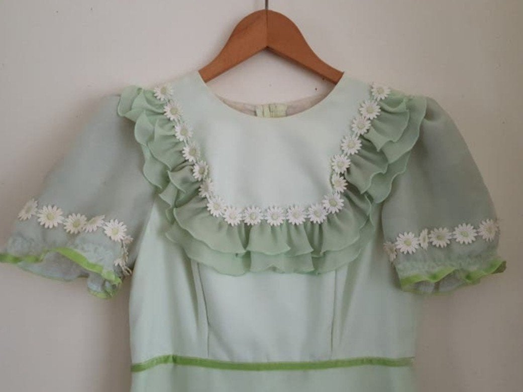 Vintage mindgroene bohemian jurk jaren 70s, Ophalen of Verzenden, Zo goed als nieuw, Rok of Jurk