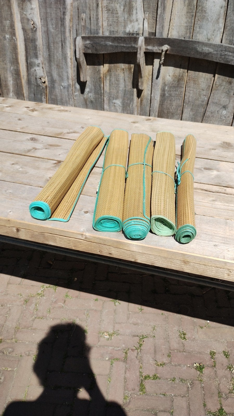 5 Retro rieten strandmatjes - 172x62 cm, Ophalen of Verzenden, Gebruikt, 1-persoons