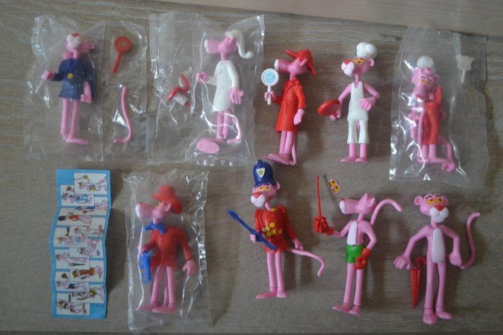 9 oude Pink Panther figuurtjes + Bpz Ferrero jaren 80, Verzenden, Gebruikt, Steekfiguren