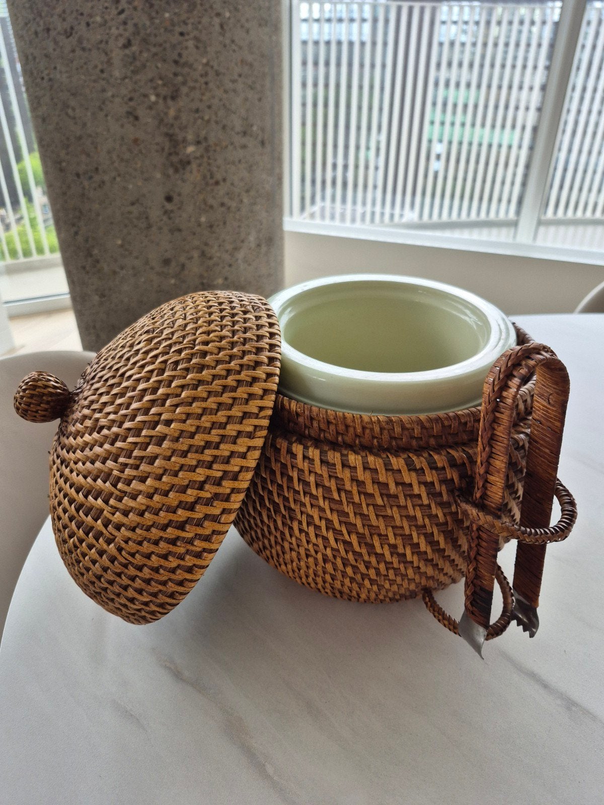 Rotan ijsemmer met tang - Vintage, Ophalen, Natuurlijk materiaal, Overige typen, Gebruikt