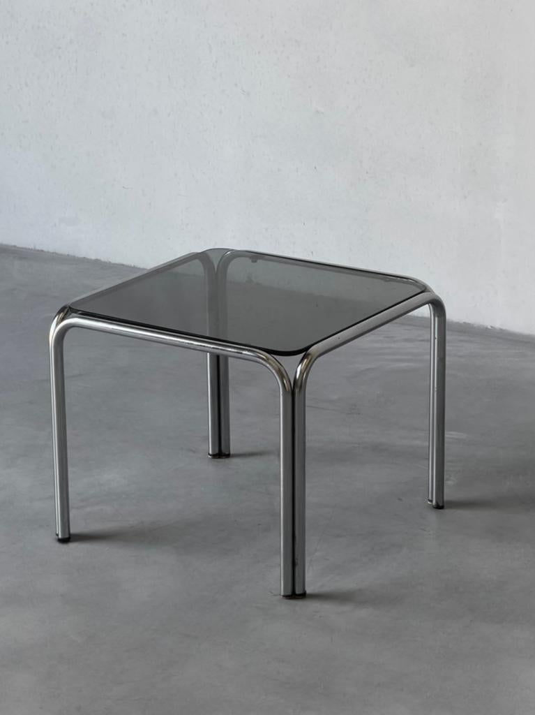Vintage bauhaus chrome bijzettafel, Ophalen, 50 tot 100 cm, Vierkant, Glas