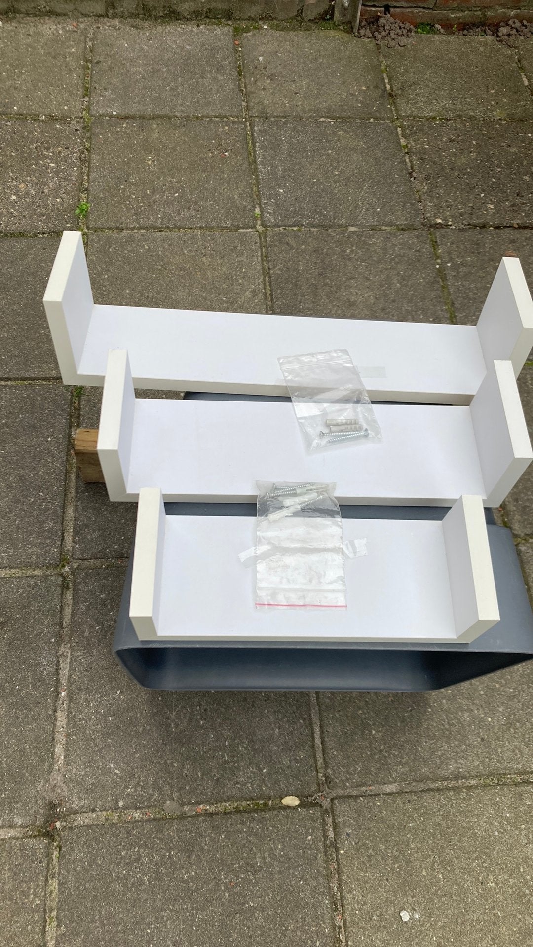 3 delig houten setje zwevende foto-wandplankjes, Ophalen of Verzenden, Zo goed als nieuw