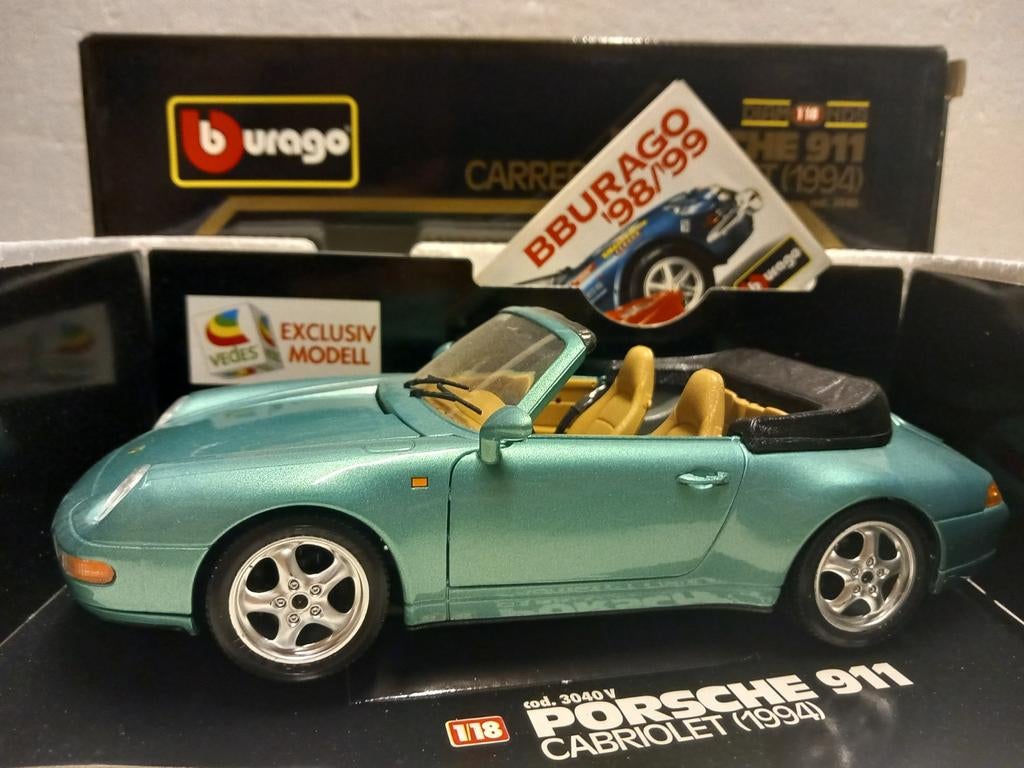 Porsche 911 Carrera cabriolet metallic mintgroen Bburago KRD, Hobby en Vrije tijd, Modelauto's | 1:18, Ophalen of Verzenden, Zo goed als nieuw