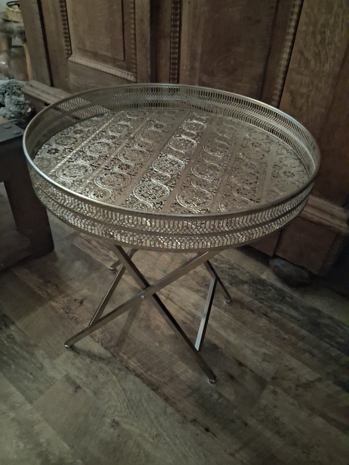 Decoratieve metalen bijzettafel inklapbaar, 45 tot 60 cm, Gebruikt, Decoratief, Oosters, Klassiek, Metaal of Aluminium