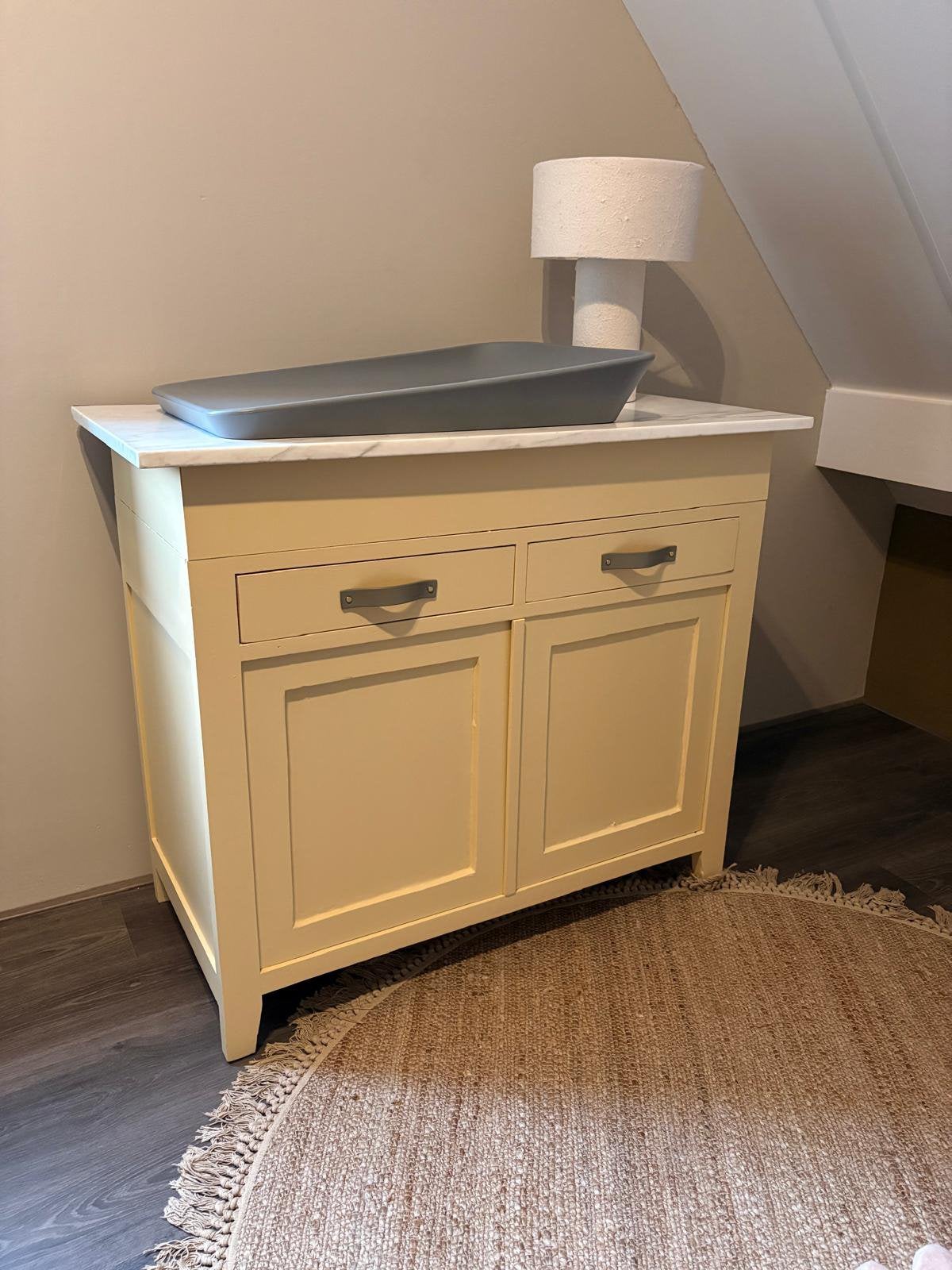 Massief houten commode met marmeren blad, Ophalen, Gebruikt, 50 tot 70 cm, 100 cm of meer