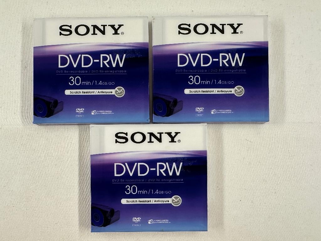Sony DVD-RW 30 min 1.4GB voor camera 3 stuks NIEUW - DMW30B, Audio, Tv en Foto, Videocamera's Digitaal, Nieuw, Band, Disc of Geheugen