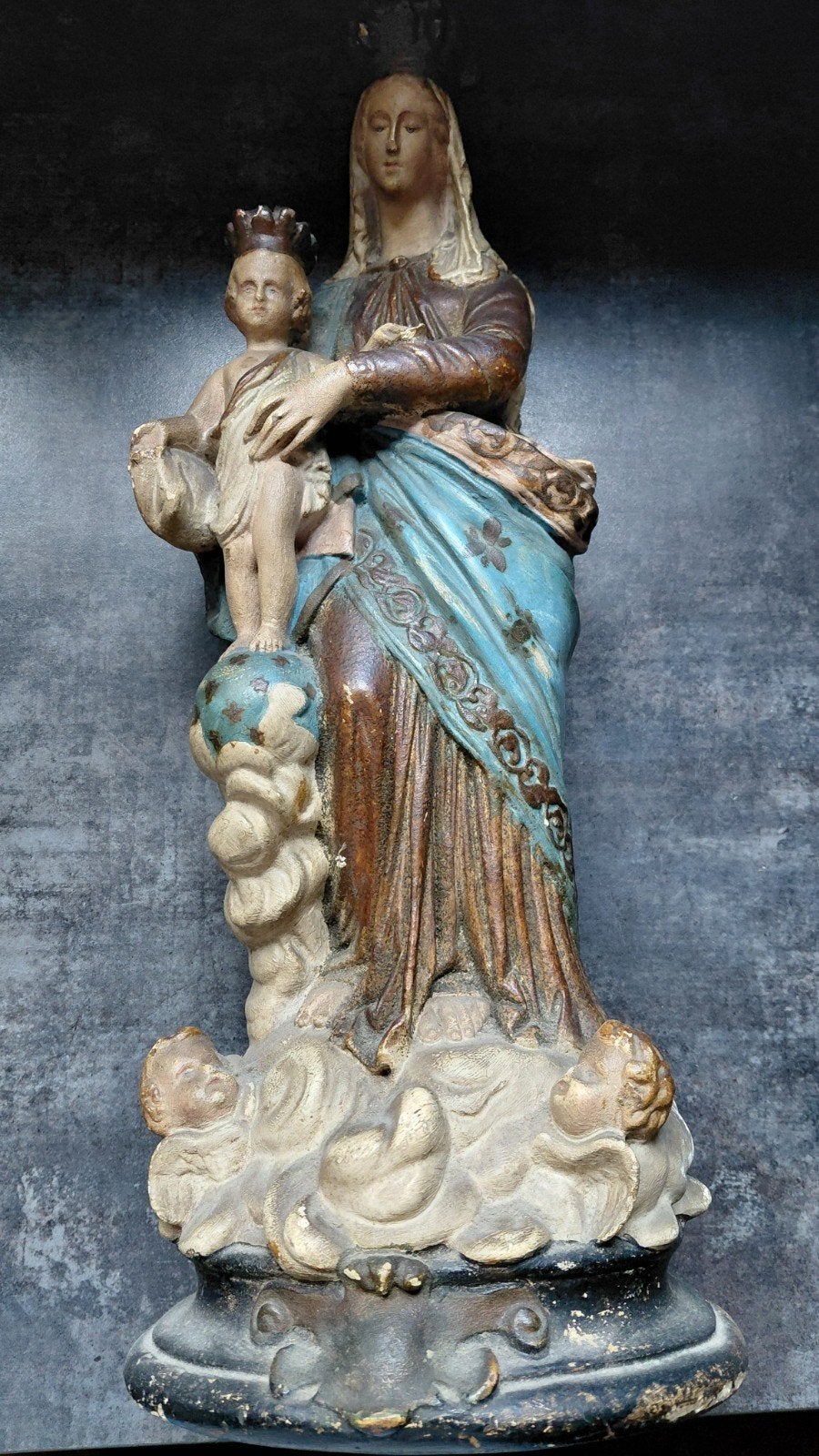 Antiek Gipsen Beeld Maria met Kind - 45cm, Ophalen of Verzenden