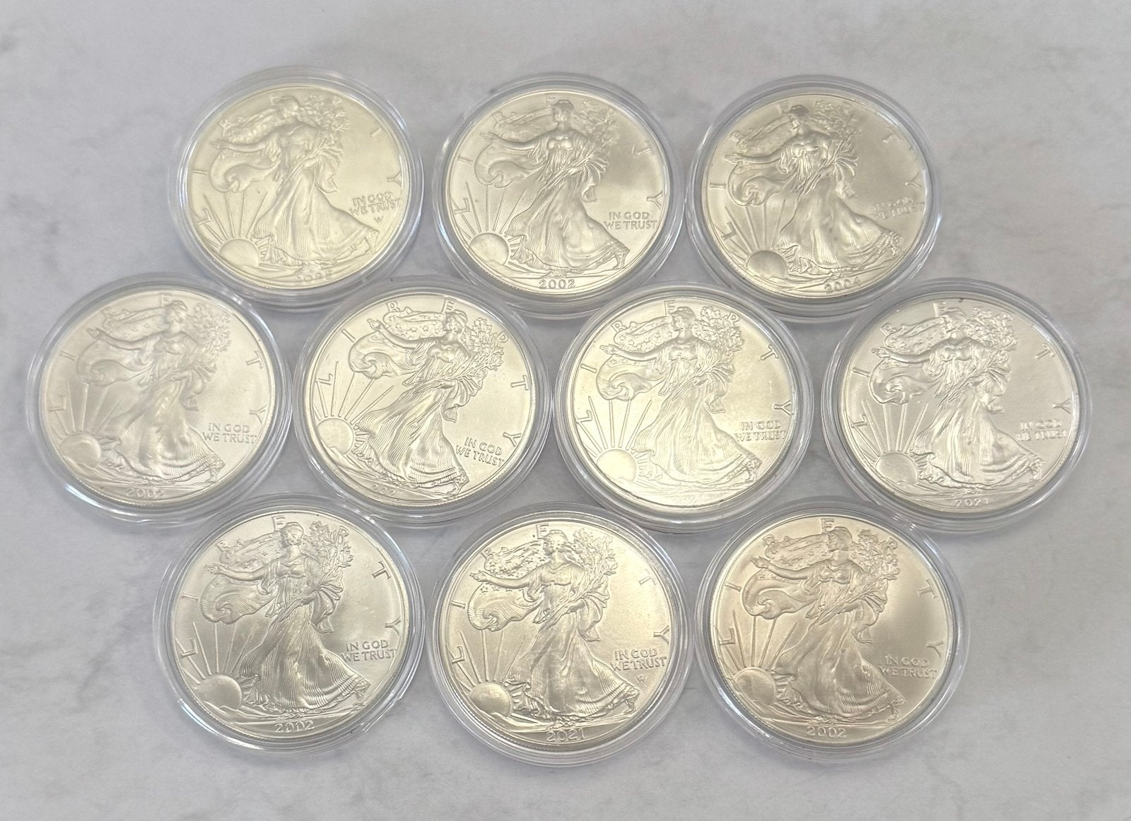 10x 1 oz American Silver Eagles / 999 zilver, Postzegels en Munten, Munten | Amerika, Ophalen of Verzenden, Noord-Amerika, Zilver