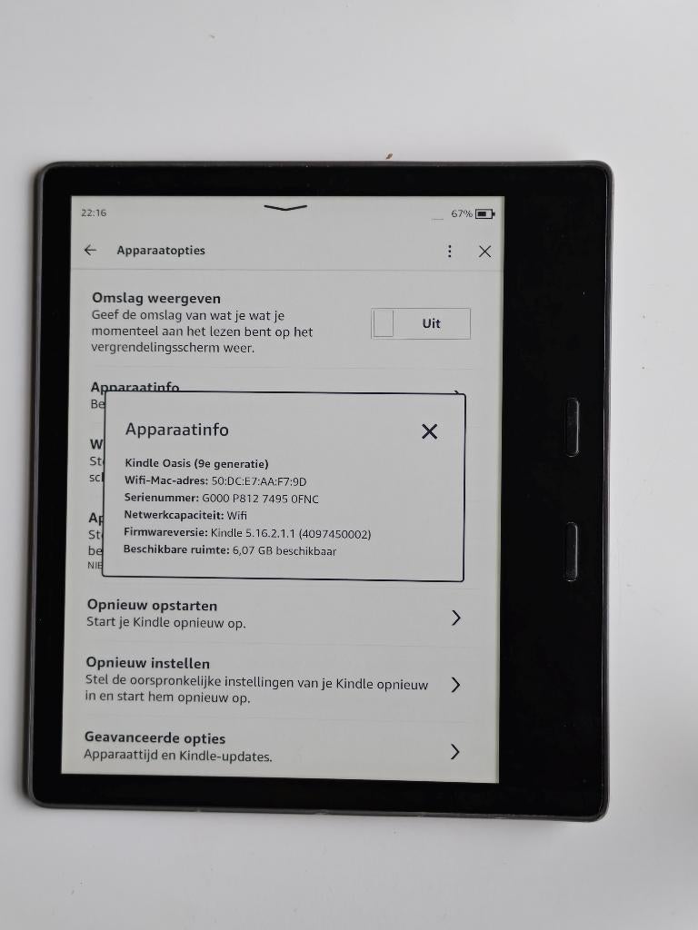 Kindle Oasis 2 9e generatie ereader 8GB (E121), Kindle-feedback@amazon.com, Amazon.com, Inc., Ophalen of Verzenden, Zo goed als nieuw