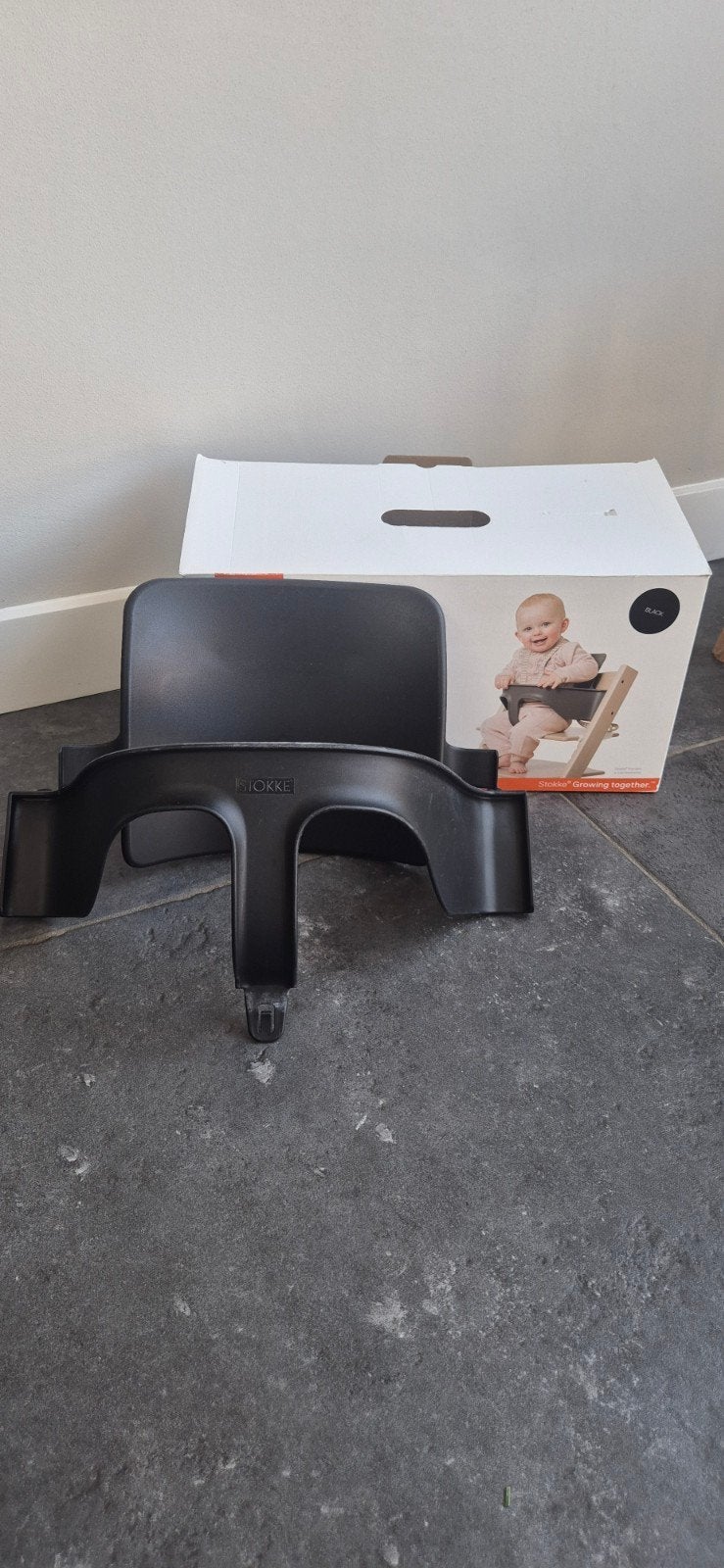 Stokke Tripp Trapp Baby Set Zwart met Rugplank en Beugel, Kinderen en Baby's, Kinderstoelen, Ophalen of Verzenden, Gebruikt, Meegroeistoel