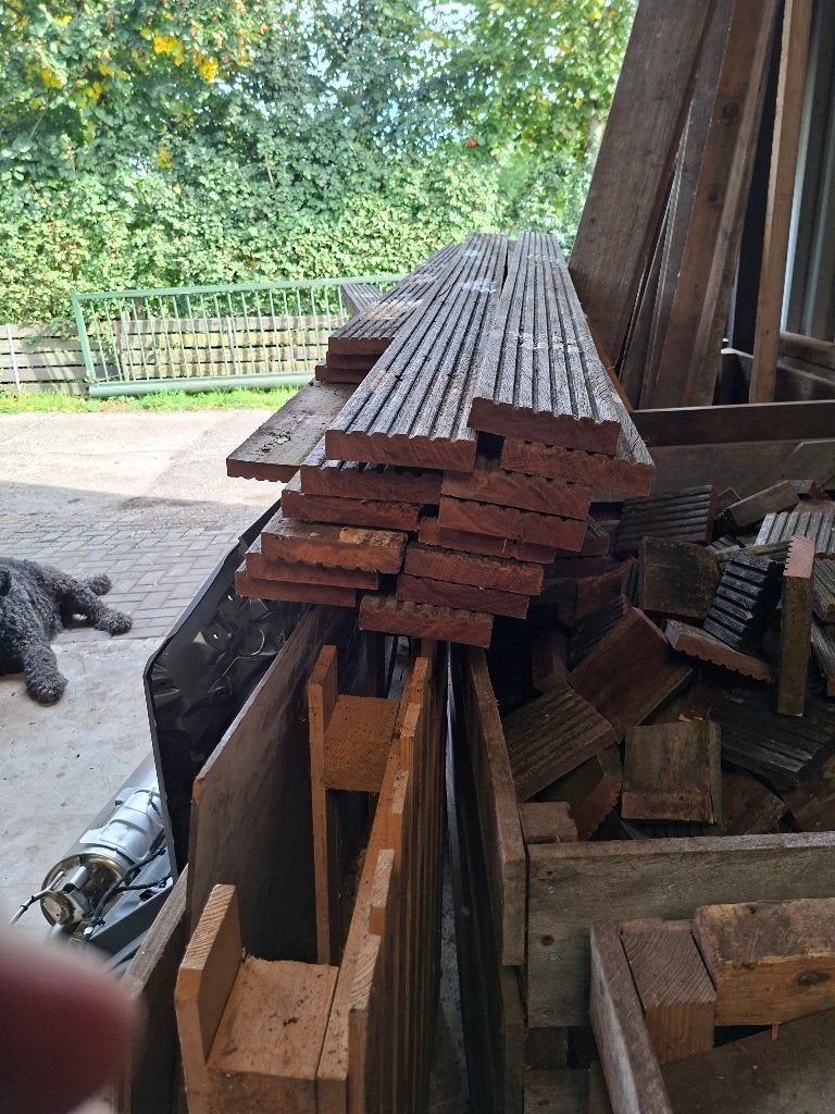 hardhouten vlonderplanken gebruikt maar nog goed14cm b 3cm d, Ophalen, Gebruikt, Hout