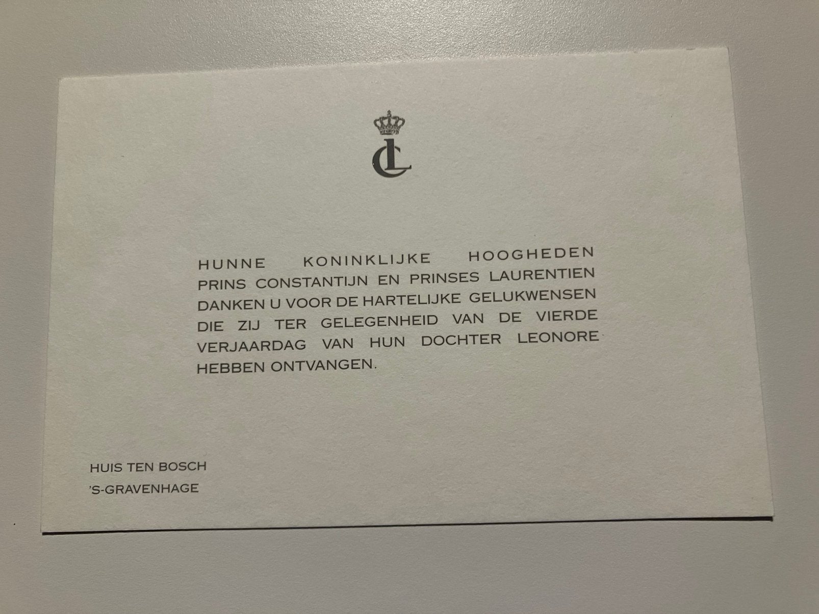 Leonore 4 jaar, dochter van Prins Constantijn, Verzamelen, Ophalen of Verzenden, Zo goed als nieuw, Kaart, Foto of Prent