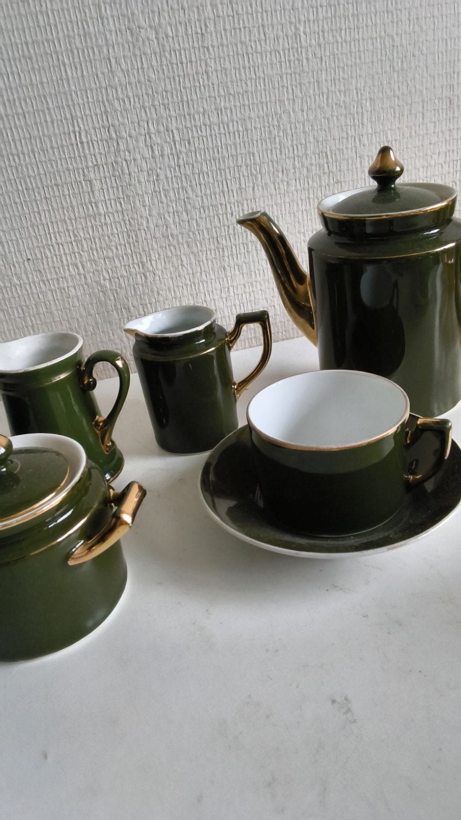 vintage walküre theepot kopje melkkannetje suikerpotje groen, Antiek en Kunst, Ophalen of Verzenden