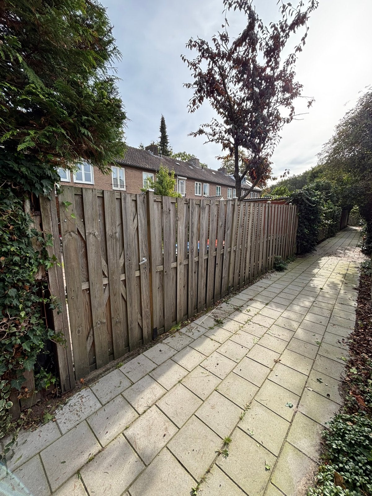 Houten schutting met poort en schuttingpalen, ruim 7 meter, Tuin en Terras, Ophalen, 6 meter of meer, Hout, 1 tot 2 meter