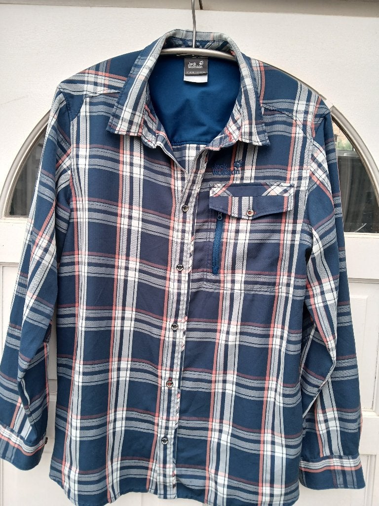 Ruim, sportief Jack Wolfskin overhemd, maat L valt als XL, Ophalen, Blauw, Zo goed als nieuw, Jack Wolfskin