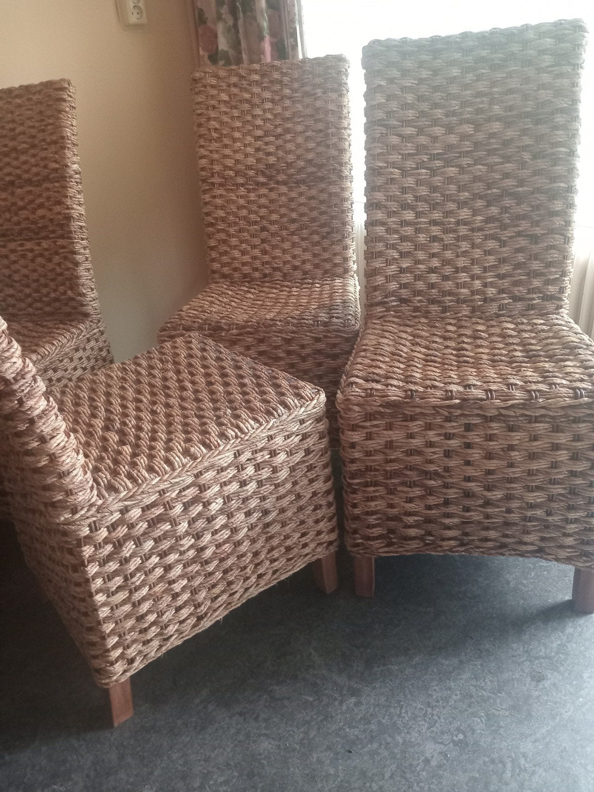 Set van 4 rieten eetkamerstoelen, Huis en Inrichting, Stoelen, Ophalen, Overige kleuren, Natuurlijk, Landelijk, Riet of Rotan