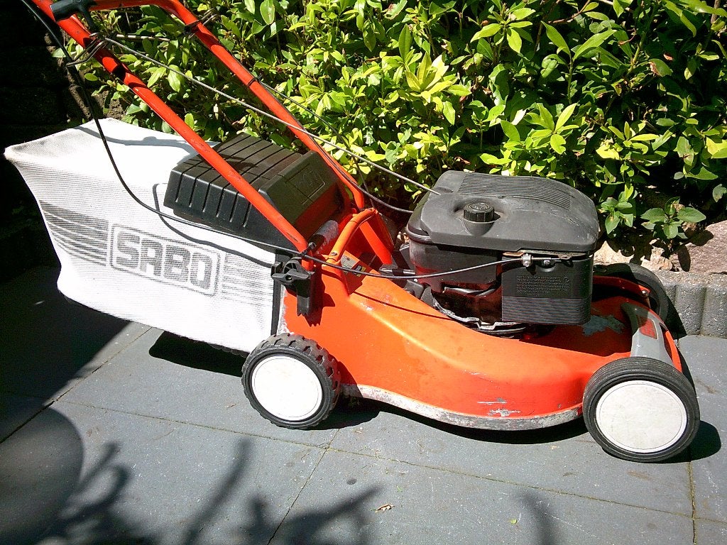 SABO gazonmaaier, Tuin en Terras, Grasmaaiers, Gebruikt, Benzine-grasmaaier, 40 t/m 49 cm, Cirkelmaaier, Mulchfunctie, Opvangbak