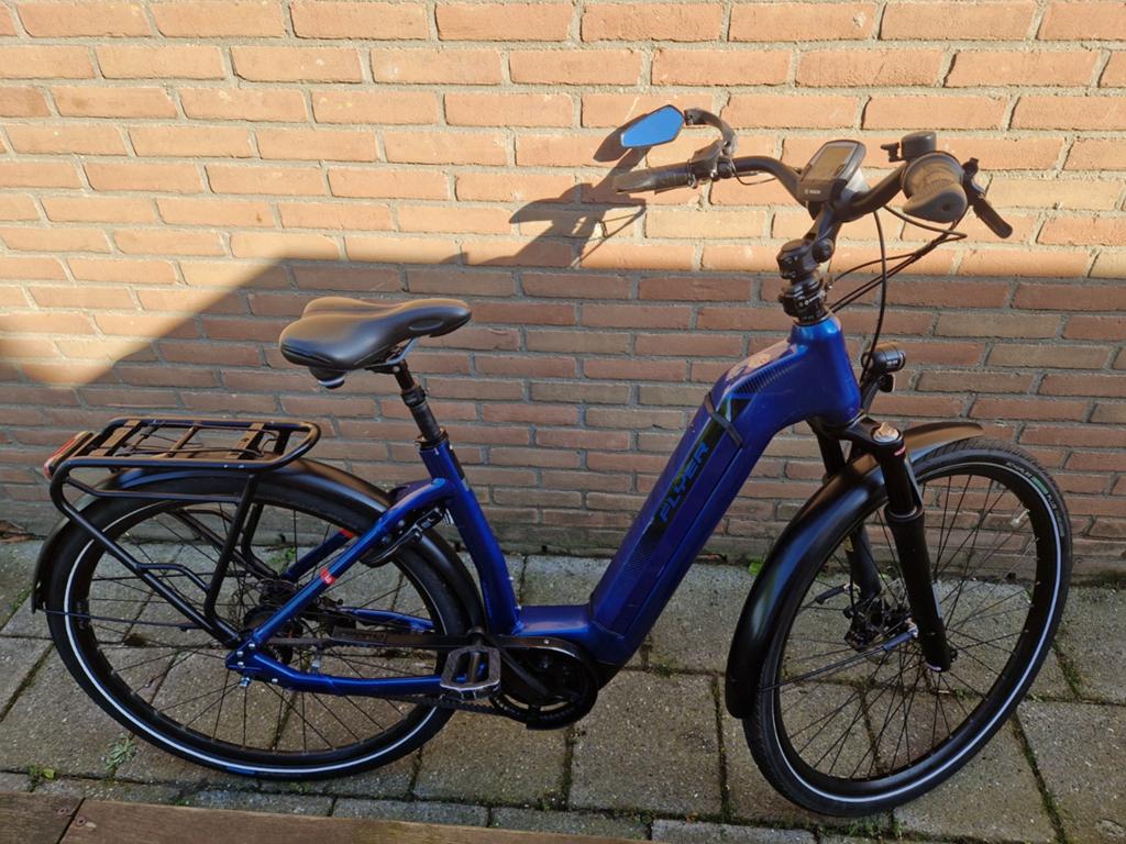 Flyer e-bike, blauw, met schijfremmen en vering, Overige merken, Gebruikt, Ophalen of Verzenden, 51 tot 55 cm