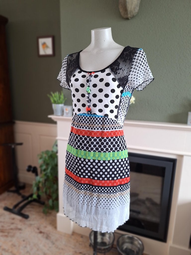 Olivier Philips polkadot jurk IT 42 M 38, Kleding | Dames, Maat 38/40 (M), Olivier Philips, Zo goed als nieuw, Knielengte