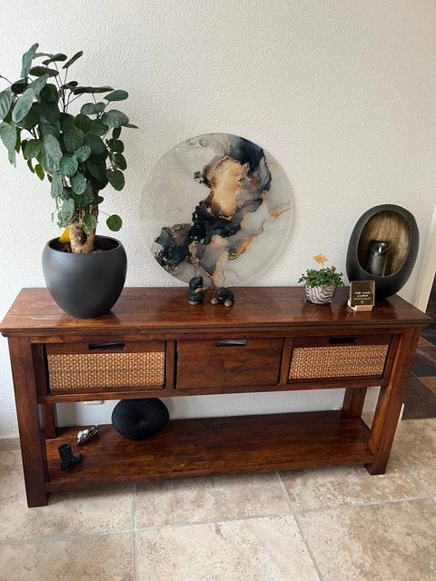 Sidetable met leuke lades aan de voorkant met rotan, Ophalen, Gebruikt, 100 tot 150 cm, 25 tot 50 cm