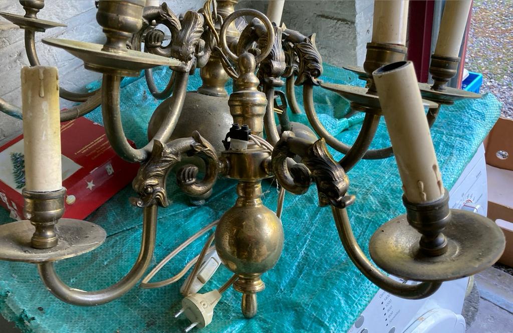 Vintage Messing kaarsenlampje met 2 Armen, Antiek en Kunst, Ophalen of Verzenden