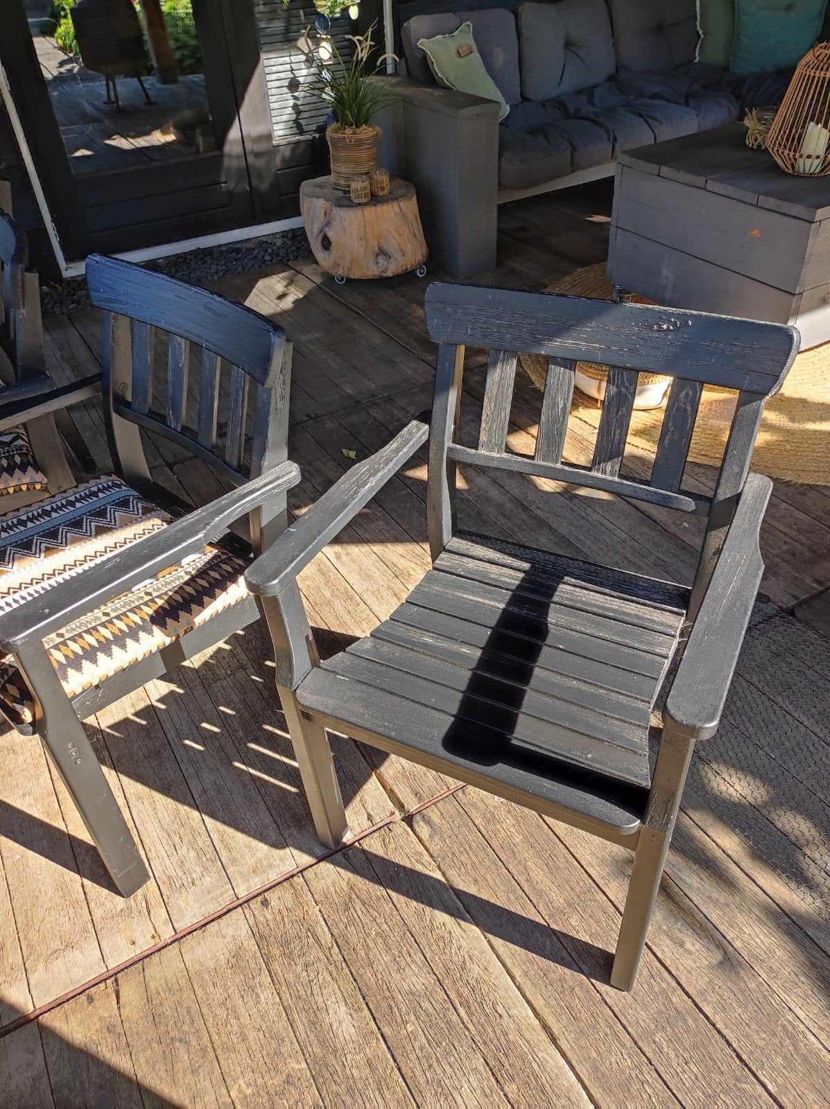 Ikea houten tuinstoelen 8 stuks zwart, Ophalen, Gebruikt, Hout
