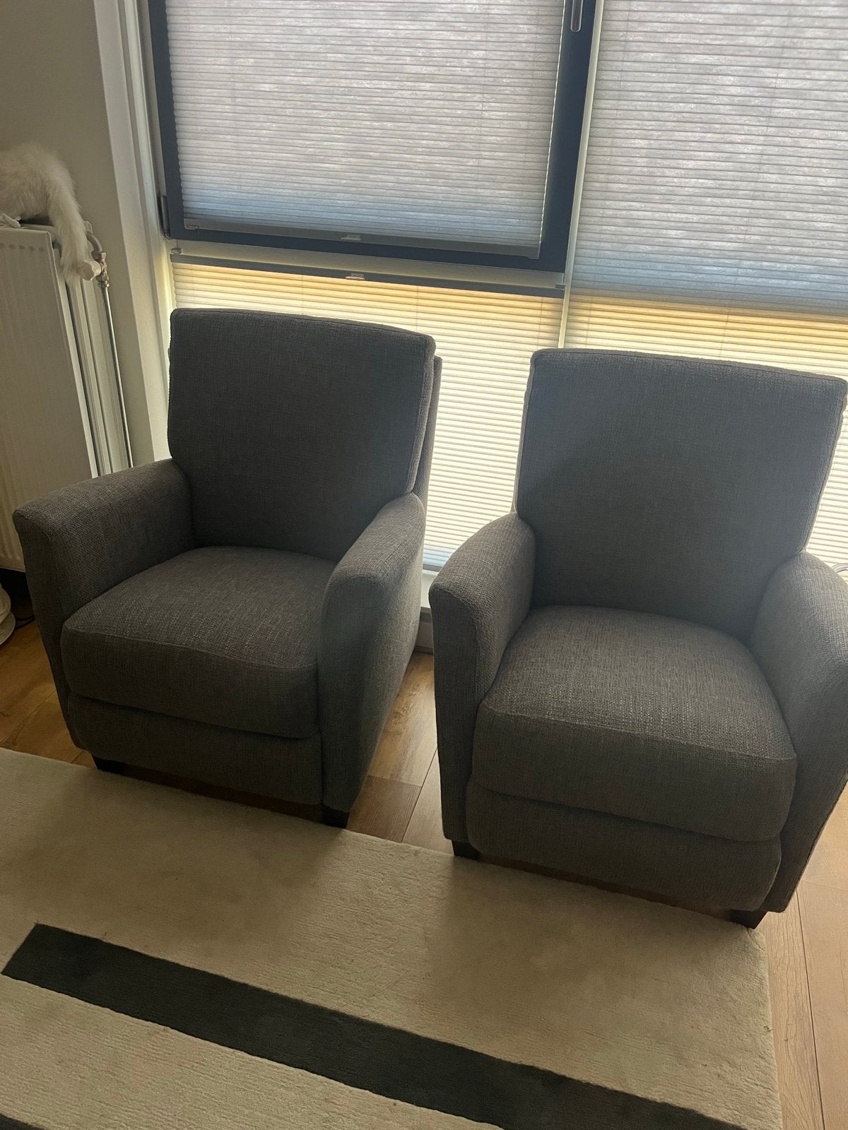 Comfortabele grijze fauteuils (set van 2), Huis en Inrichting, 75 tot 100 cm, Ophalen of Verzenden, Zo goed als nieuw, Stof