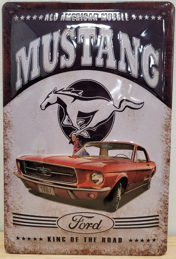 Ford Mustang rode auto all American reclamebord van metaal