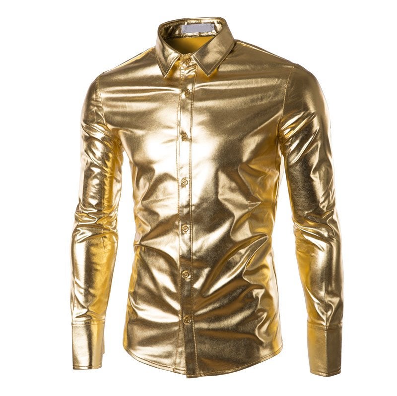 Heren gouden overhemd goud shirt hemd mannen glimmend bling, Kleding | Heren, Verzenden, Nieuw, Goud, Overige halswijdtes