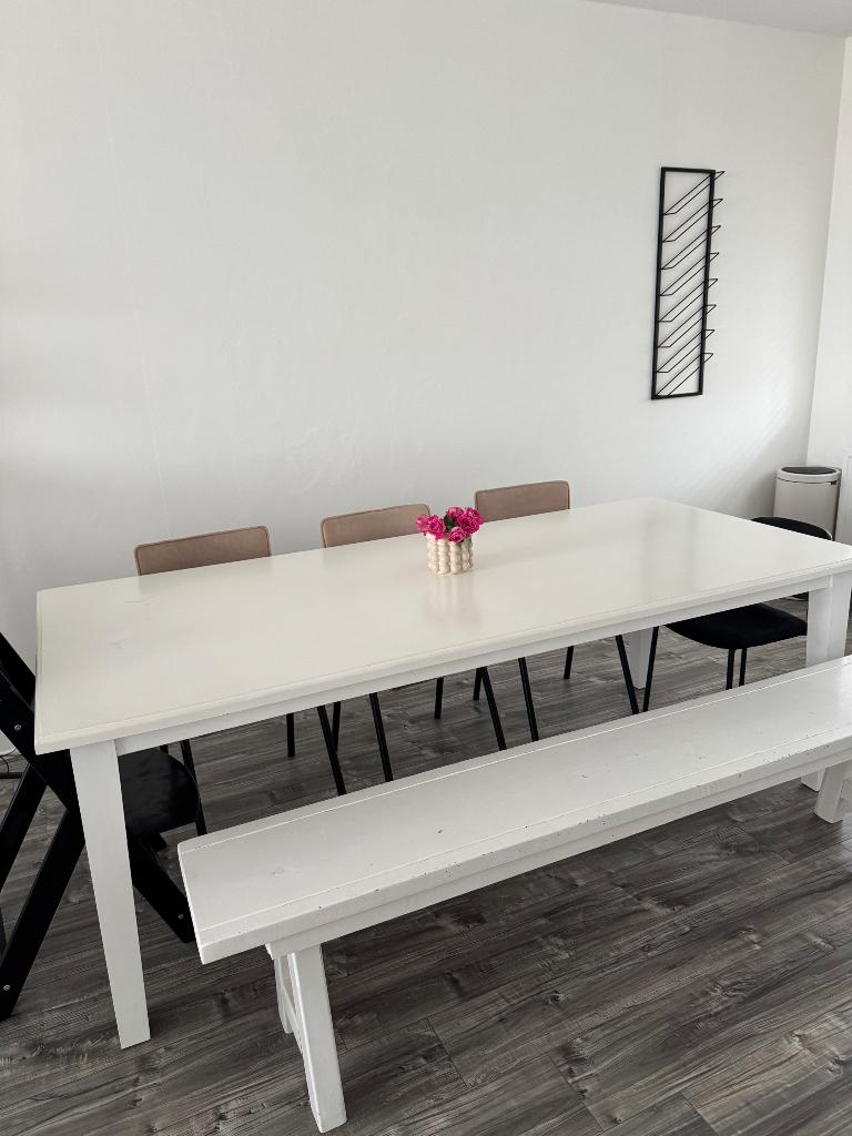 Witte houten eettafel. 10,00 euro!, Ophalen, Gebruikt, 50 tot 100 cm, Vijf personen of meer