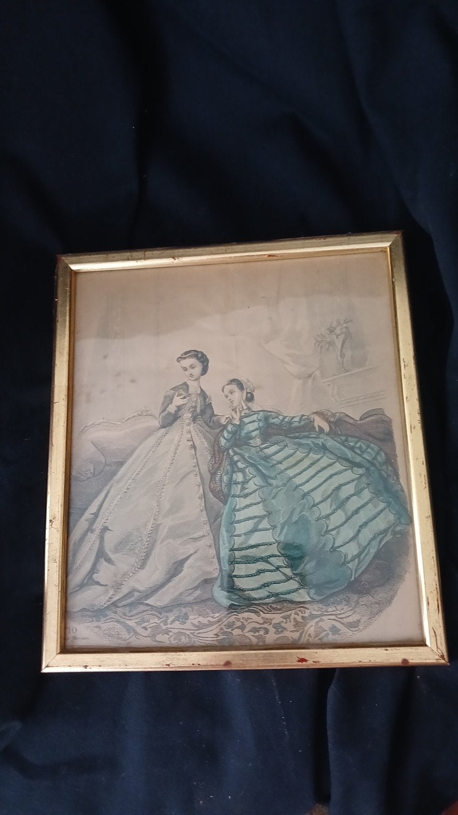 Engels schilderijtje met dames met hoepelrokken, Ophalen of Verzenden